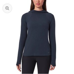 NWT Mondetta Long Sleeve Hooded Top Merino Wool Blend Navy Size Large